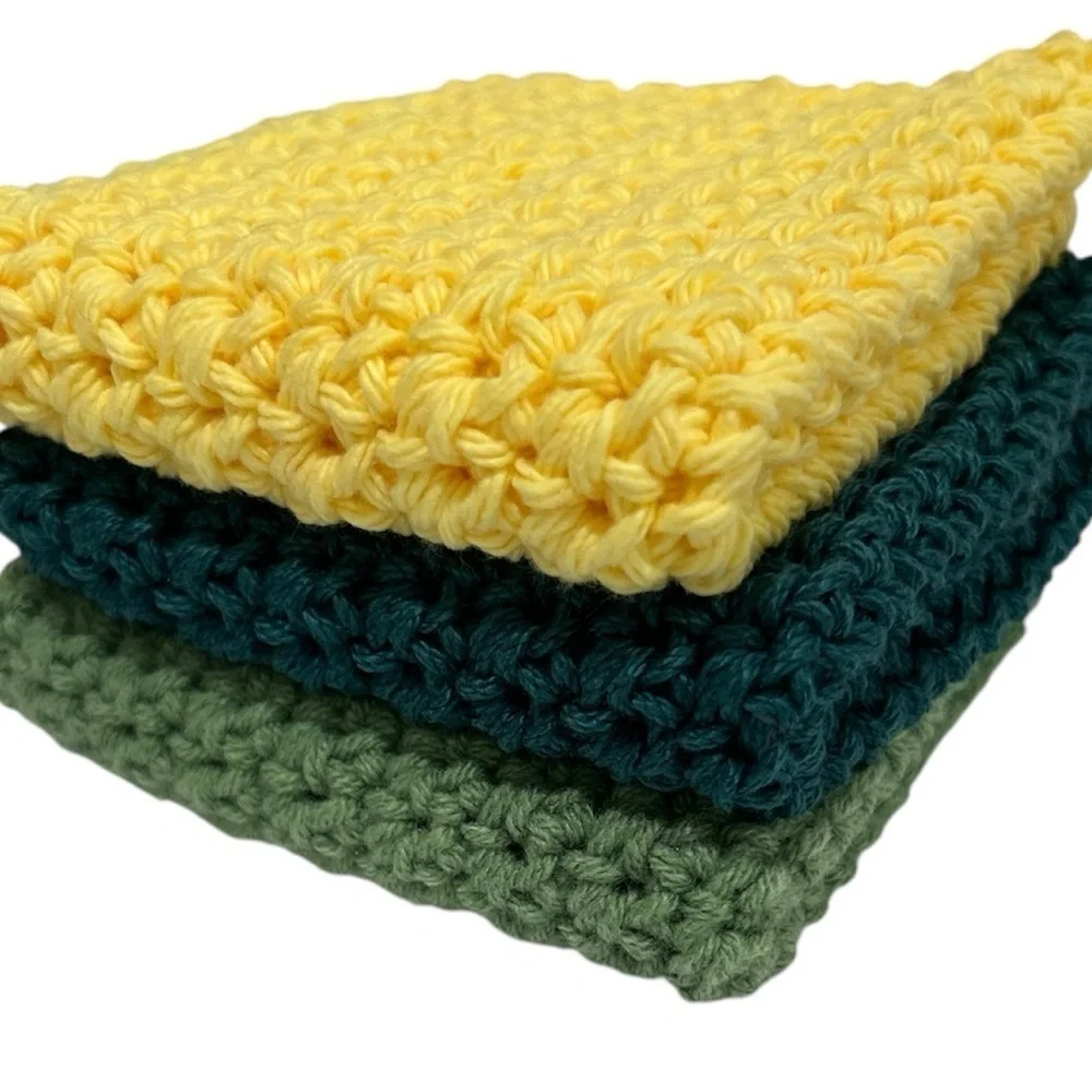 100% Cotton Handmade Washcloths - Set of 3